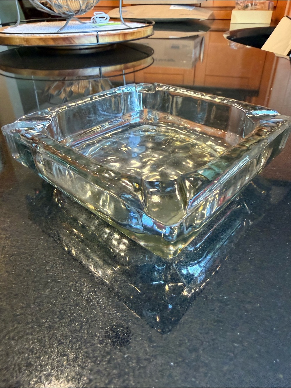 Clear Glass Square Ashtray - Heavy Crystal Look